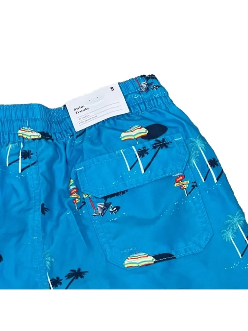 Goodfellow Teal Beach Print Swim Trunks Mens Sz S New